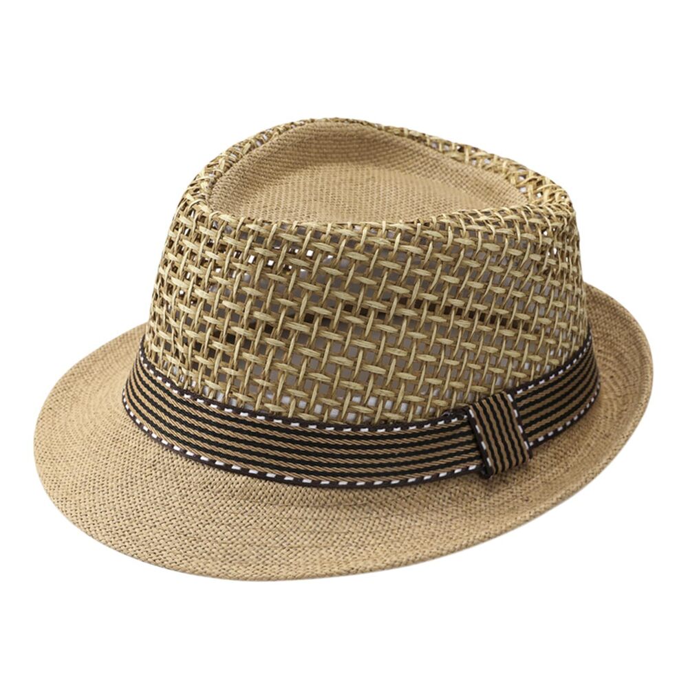9312 ’s Vintage Summer Sun Protection Straw Fedora Hat Panama Newsboy Top